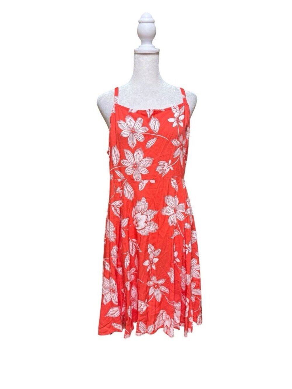 GAP Floral Sundress L Red White Rayon Smocked Back Summer Vacation